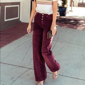 Bohme Wide Leg Trouser, Burgundy Red Corduroy